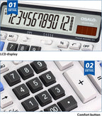 Calculadora de escritorio, pantalla LCD extragrande, calculadora de contabilidad de números grandes de 12 dígitos con botón de respuesta gigante, batería y energía solar, perfecta para oficina