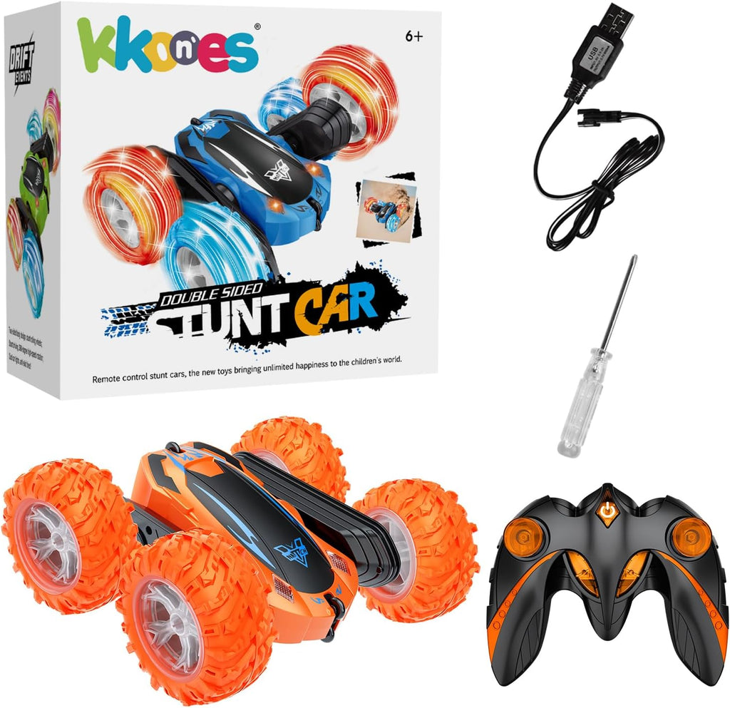 Auto de control remoto, auto eléctrico de carreras y acrobacias de 2.4GHz, rotación giratoria de 360° de doble cara, faros LED RC 4WD de alta velocidad todoterreno, regalo para niños de 3, 4, 5, 6, 7