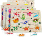 GRINNNIE Rompecabezas de Clavijas de Madera para Niños Pequeños, Paquete de 6 Rompecabezas para Niños de 3 4 5 Años (Alfabeto Número Forma Animal Dinosaurio Vehículo), Juguetes de Rompecabezas de