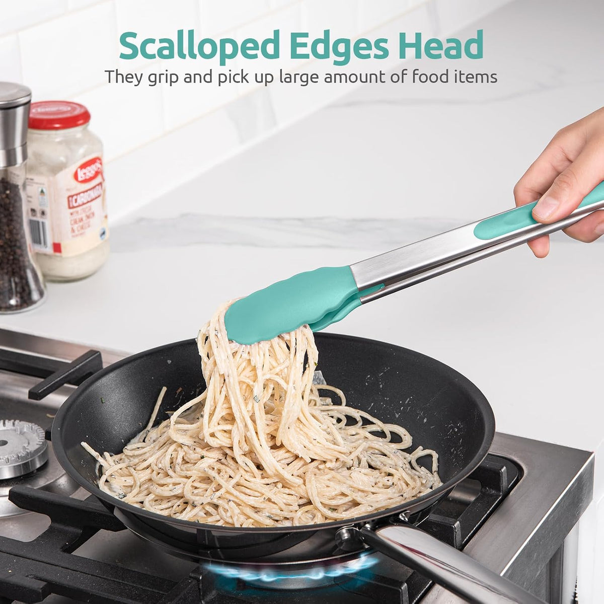 Pinzas de cocina resistentes al calor de 600ºF: Set de pinzas de cocina de silicona U-Taste de 9+12 pulgadas con puntas de goma no pegajosa sellada firmemente y mango de acero inoxidable 18/8