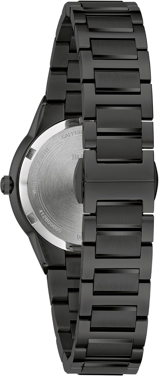 Bulova Reloj moderno de cuarzo de 2 manecillas de acero inoxidable Millenia para mujer, estilo de esfera negra: 98L314