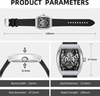 SAPPHERO Reloj para hombre, esfera de esqueleto Tonneau, caja de acero inoxidable, movimiento de cuarzo japonés, correa de silicona, reloj de pulsera deportivo y de moda, resistente a los 30M, fecha