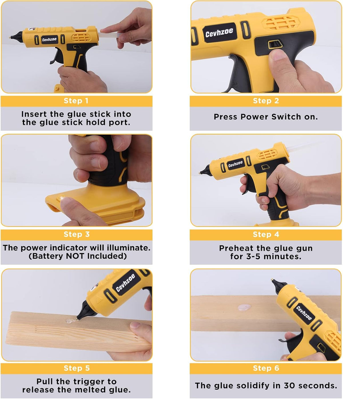 Pistola de pegamento caliente inalámbrica para batería DeWalt de iones de litio de 20 V con 20 barras de pegamento de 0.43 pulgadas y boquilla de cobre aislada, kit de tamaño completo (solo