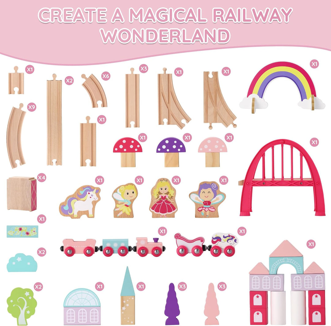 SainSmart Jr Juego de tren de madera de 72 piezas juego de