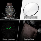 Poedagar Reloj de pulsera para hombre, de lujo, impermeable, luminoso, con fecha, para la semana, para negocios, esfera grande, de cuarzo, deportivo, de cuero, para hombre