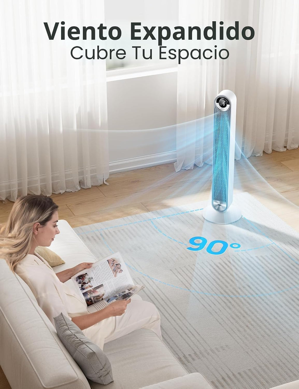 DREO Ventilador de torre para dormitorio, velocidad CC mejorada de...