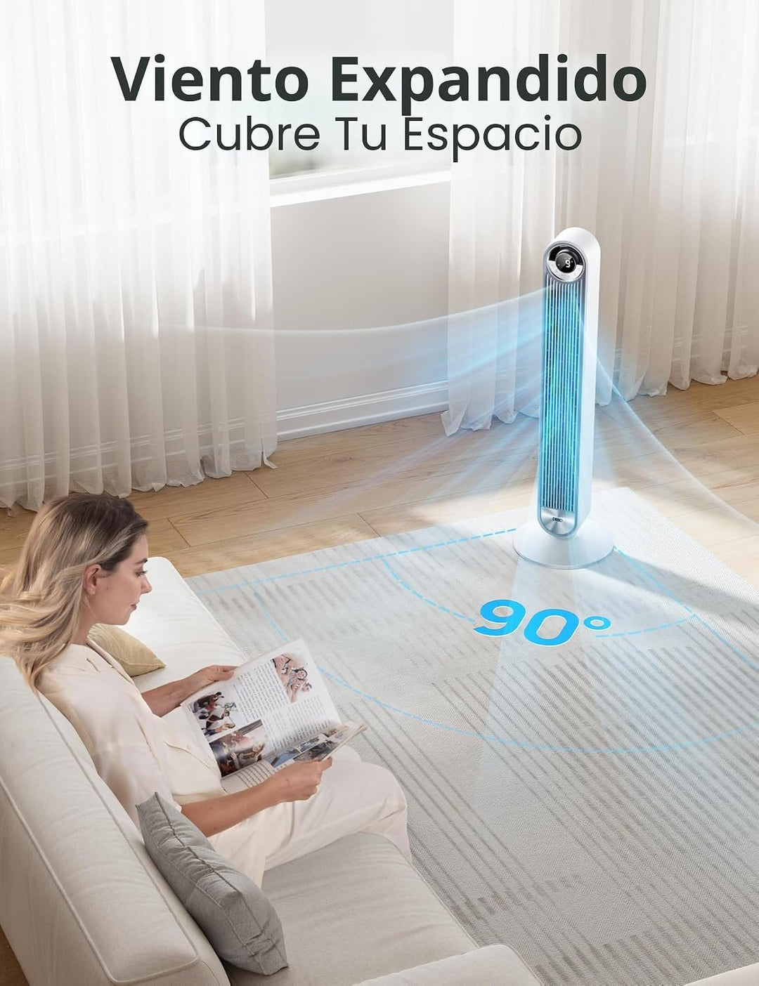 DREO Ventilador de torre para dormitorio, velocidad CC mejorada de...