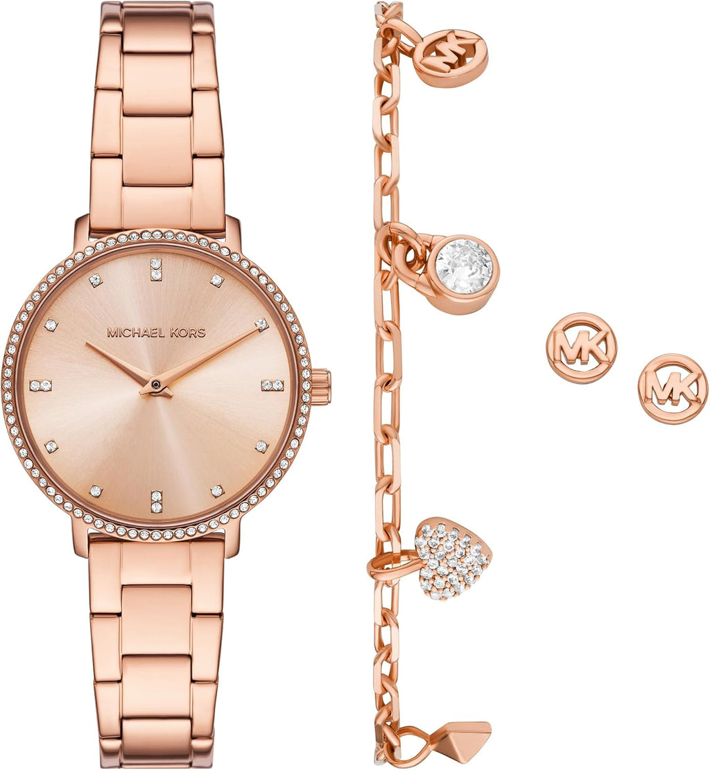 Reloj para mujer Michael Kors Pyper Two-Hand en acero inoxidable tono oro rosa (Modelo: MK7645SET)