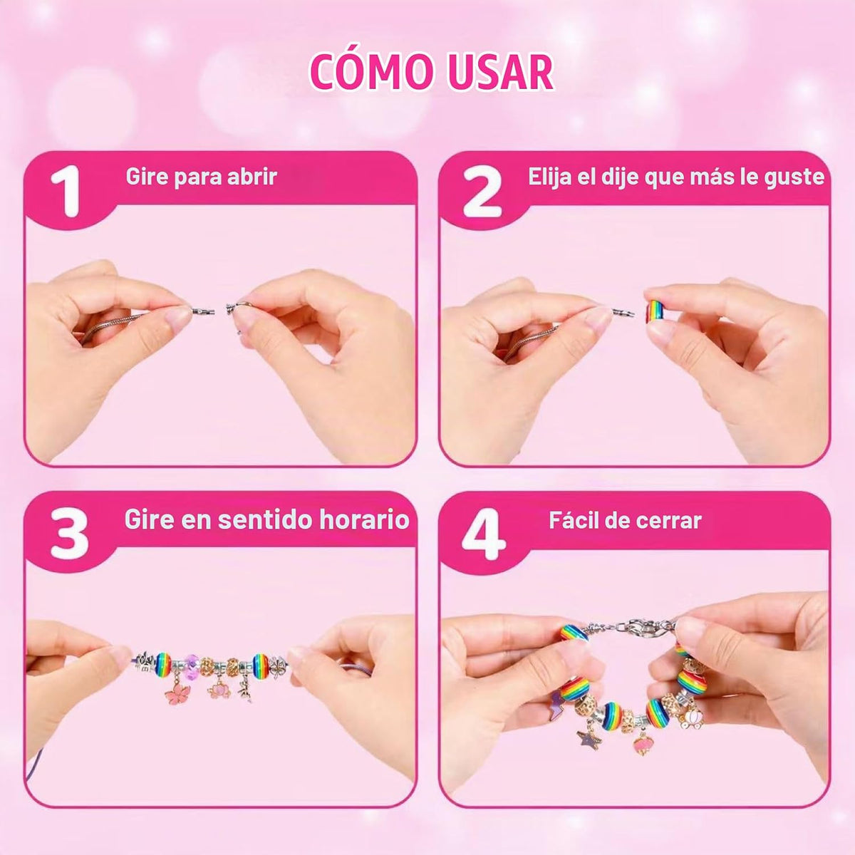 WOANZZ Kit de fabricación de pulseras con dijes, kits de fabricación de joyas para niñas de 8 a 12 años, joyero con cuentas, kit de collar, manualidades, regalo de cumpleaños para niñas de 6, 7, 8, 10, 11, 12 años, color rosa