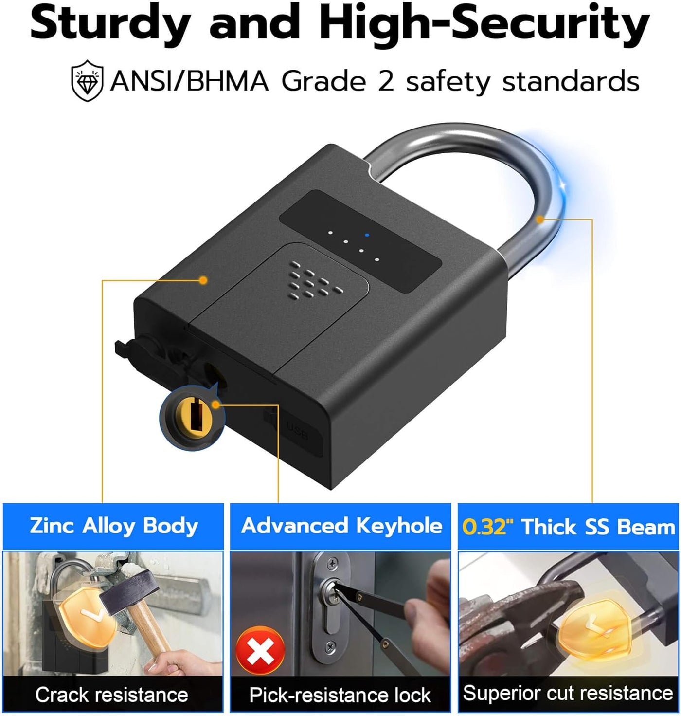 eLinkSmart Candado de huellas dactilares con llave de