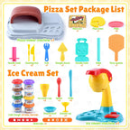 Juegos de masa de color 2 en 1 para niños de 2 a 4-8 años, máquina de helado y pizza de Kitchen Creations, juguetes de comida de arte y manualidades para niños de 3 años en adelante, niñas y niños, 8