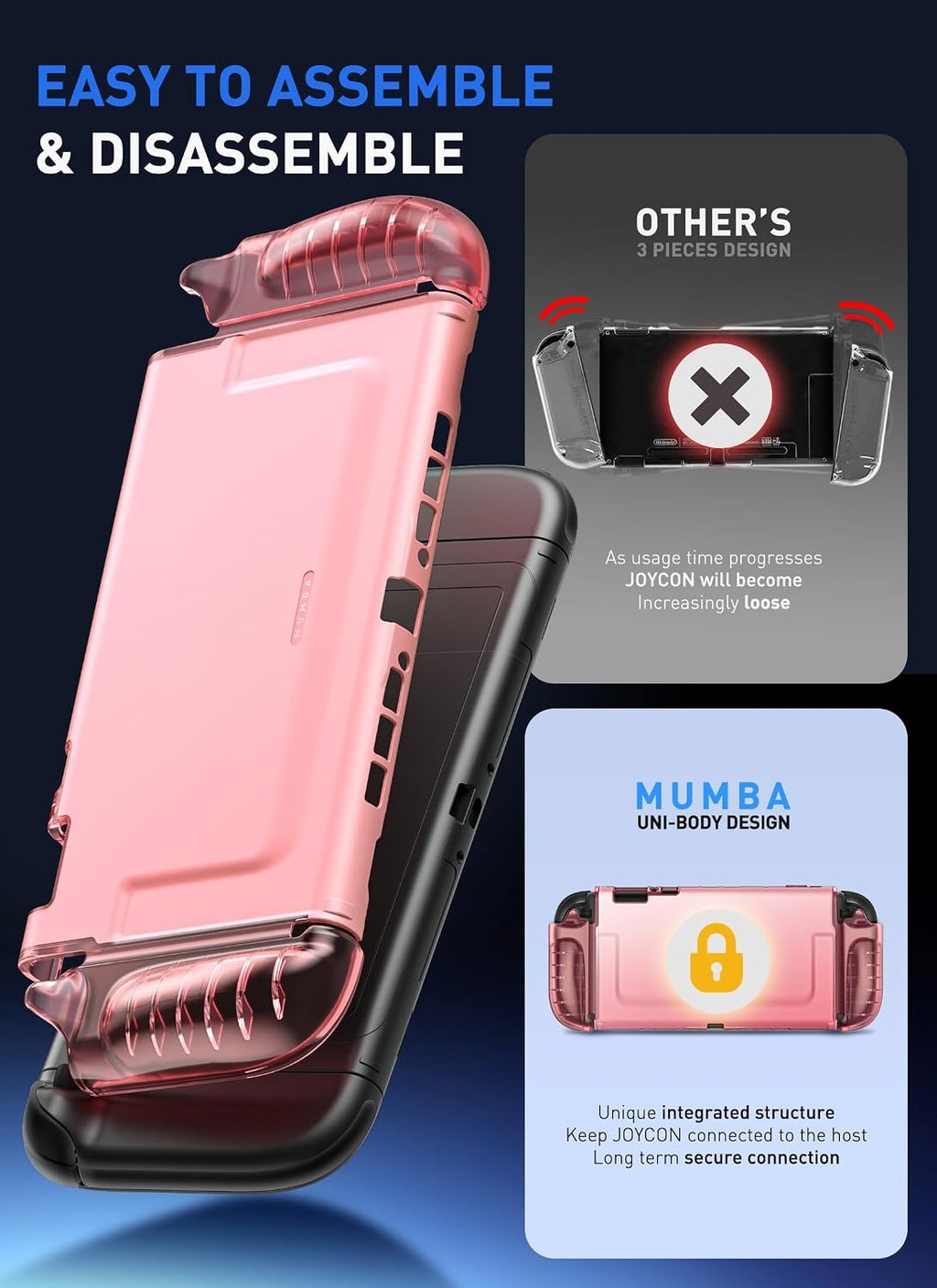 Mumba Funda Desplegable Transparente para Nintendo Switch 2 2025, Protector Cristal con Diseño de Liberación Rápida de Joy-Con y Agarre de TPU Compatible con la Nueva Nintendo Switch 2 de 7.9 Pulgadas (Rosa)