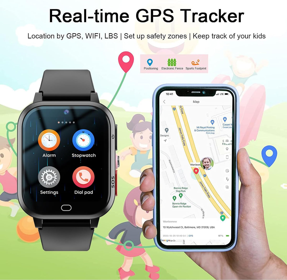 MJVV Reloj Inteligente para Niños 4G con Rastreador GPS, Smartwatch con WhatsApp, Line, TikTok
