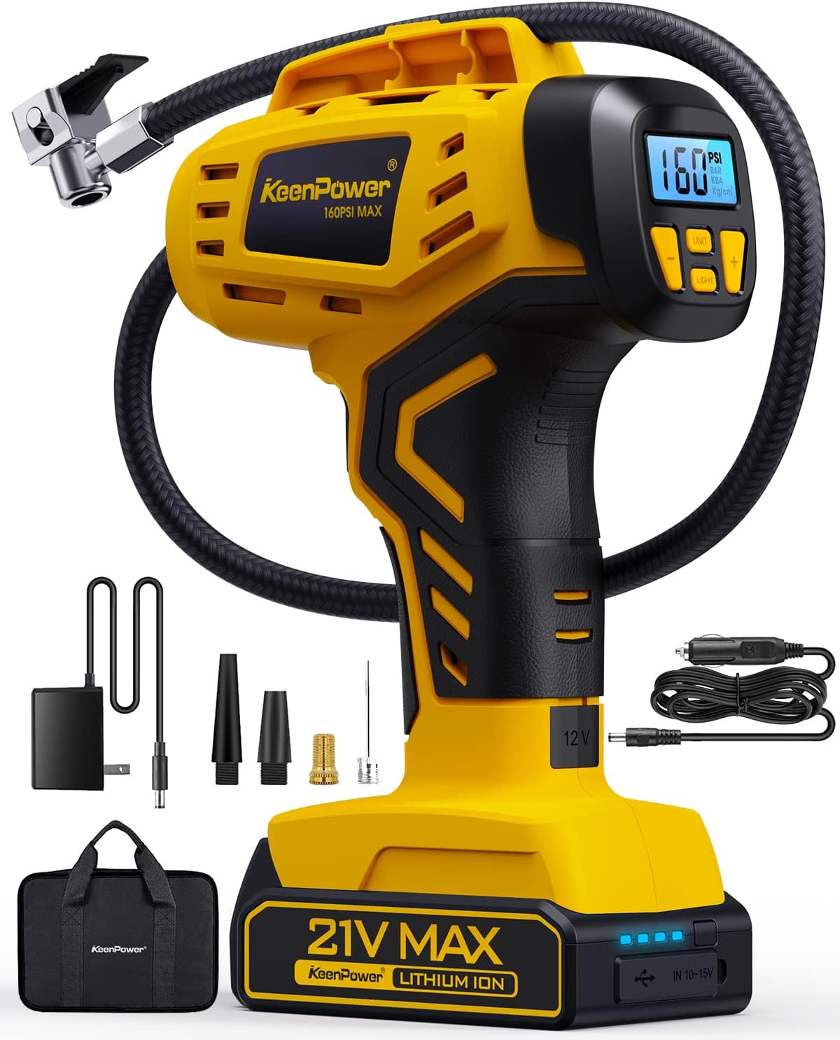 KeenPower Compresor de aire portátil para inflador de neumáticos, 2...