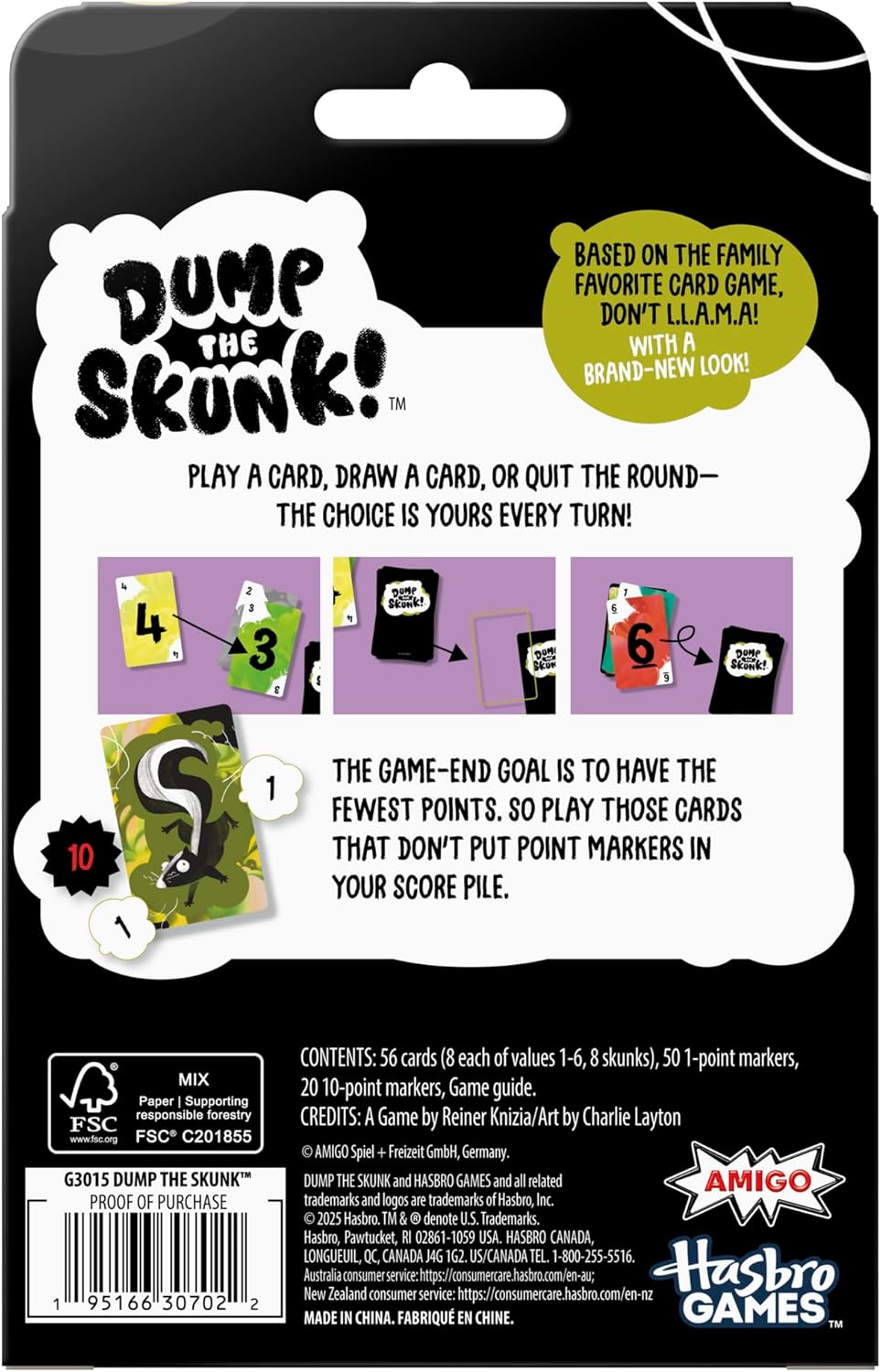 Dump The Skunk Juego Juego de cartas familiares de Reiner