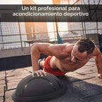 Balón entrenador Half Balance con banda de resistencia y balón de pilates (Azul/Negro)