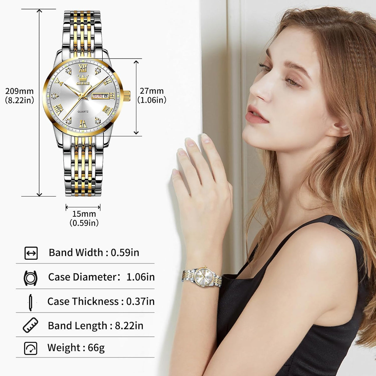 OLEVS Reloj de Lujo para Mujeres, Modo Pequeño de Muñeca, Acero Inoxidable, Reloj para Damas, Calendario