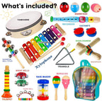 Instrumentos musicales para niños, instrumentos de percusión de madera, pandereta, juguetes de xilófono, educación preescolar, juguete musical de aprendizaje temprano para niños y niñas de 2