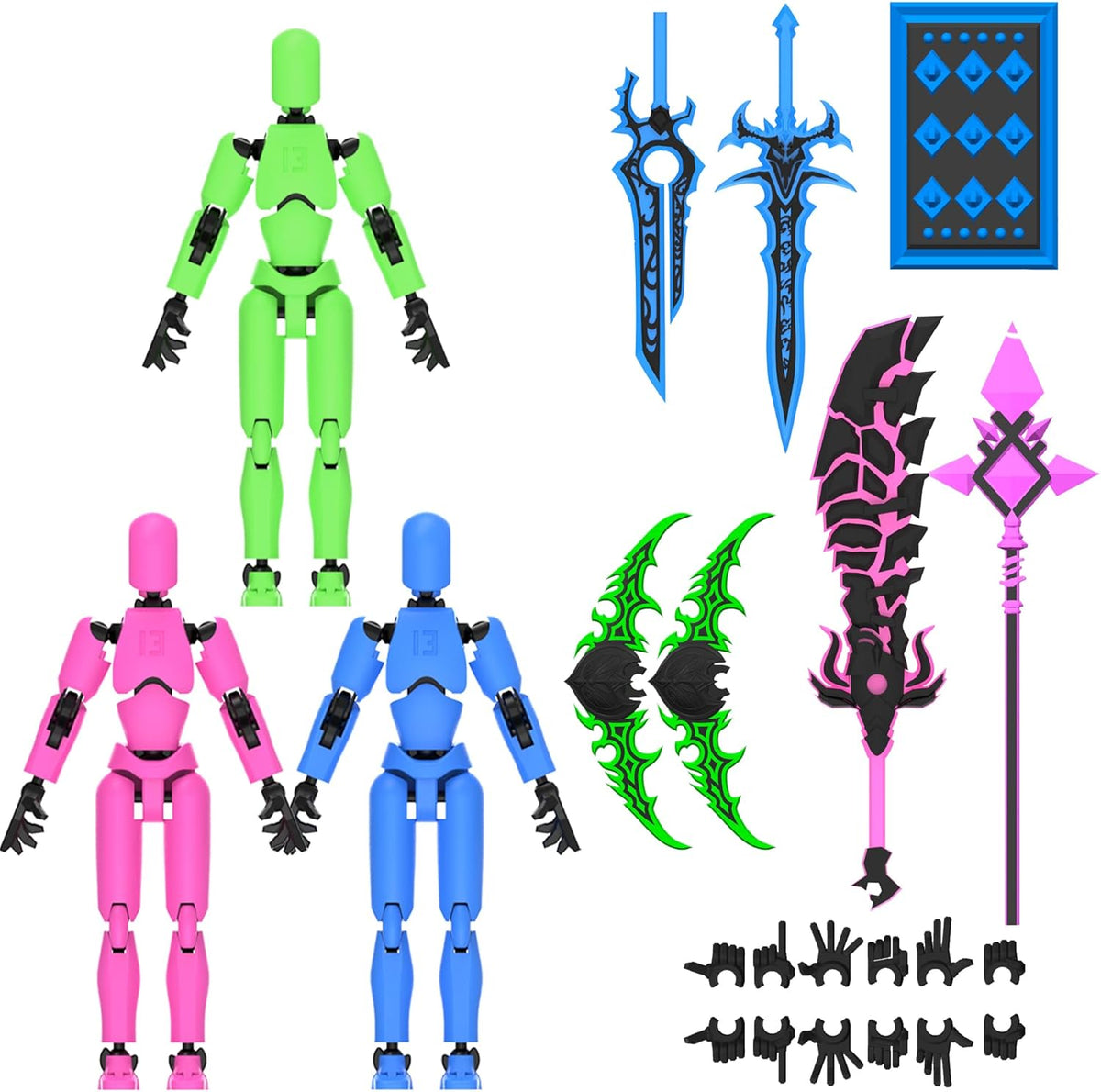 Conjunto de 13 figuras de acción brillantes Titan ya ensambladas, 3-Colores-A