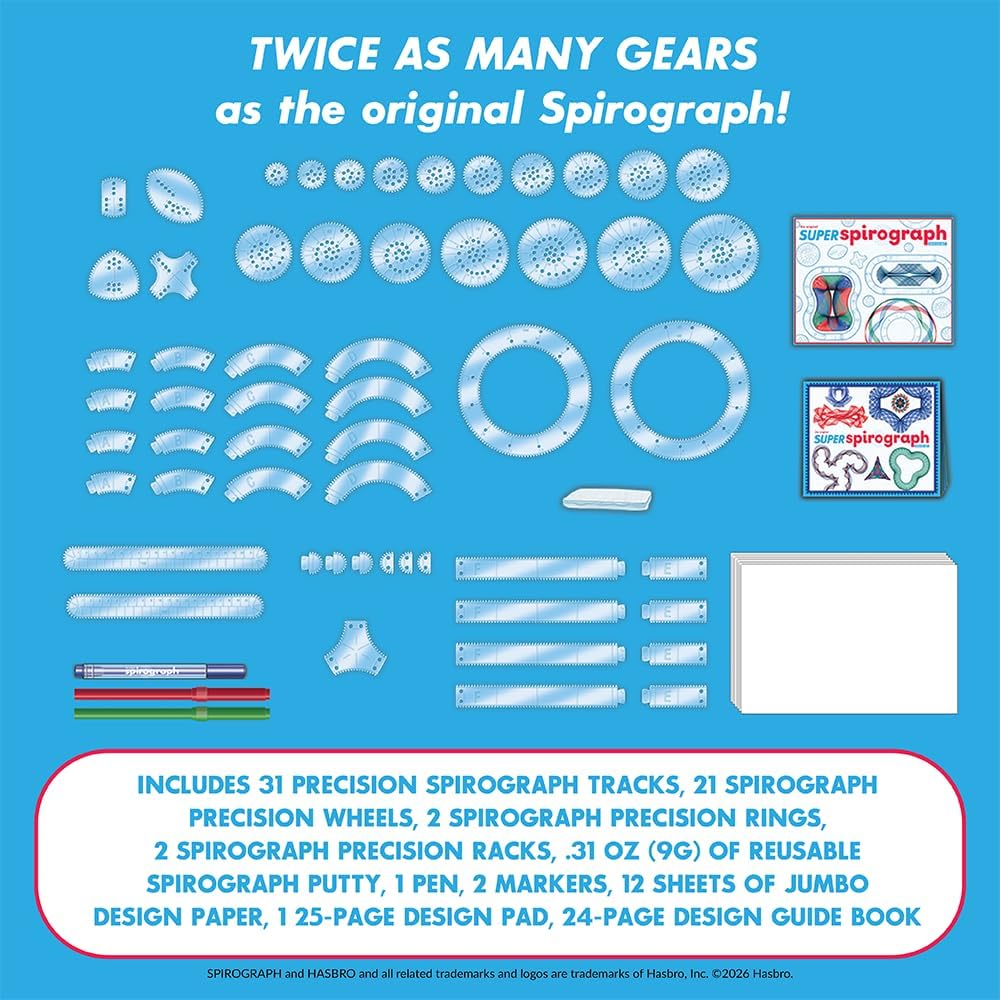 Super Spirograph Jumbo Kit, 75 piezas (Edición 50 aniversario)