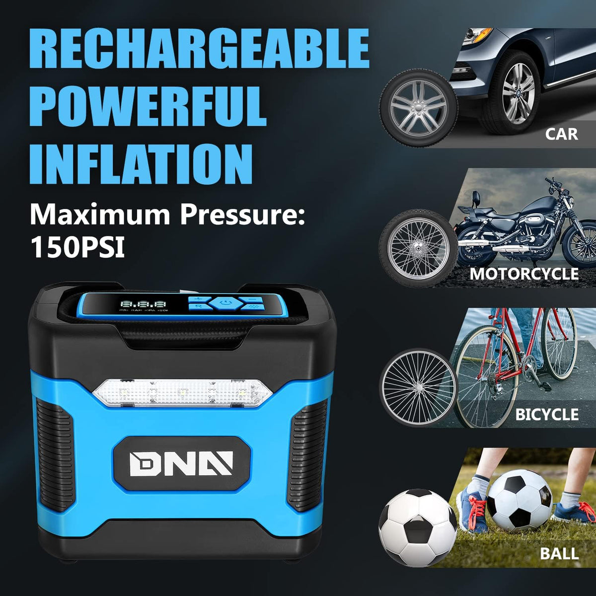 DNA MOTORING TOOLS-00213 Inflador de neumáticos digital azul de 12V...