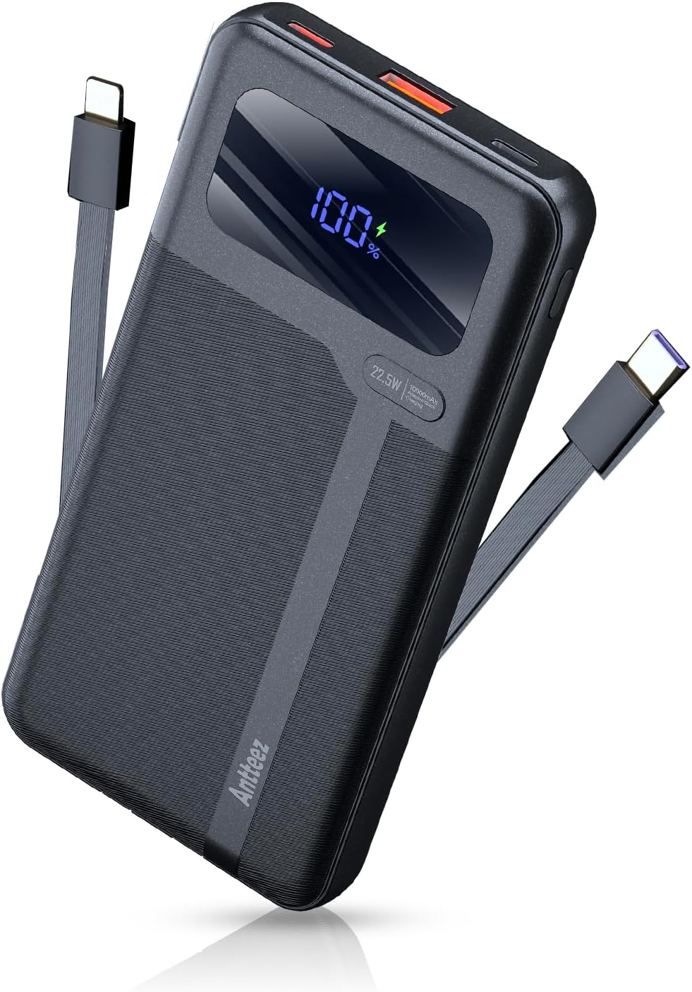Antteez Cargador portátil con cable integrado \u2013 10000 mAh carg...
