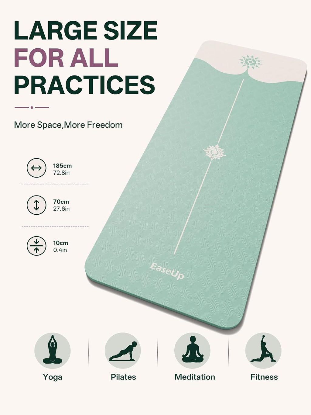 EaseUp Tapete de Yoga 73"x28"x0.4", 10 mm de grosor, Antideslizante para Entrenamiento, Pilates