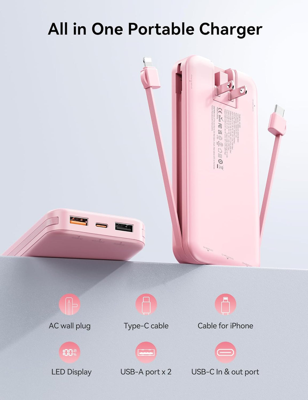 Banco de energía cargador ultraportátil de 12000mAh con cables inte...