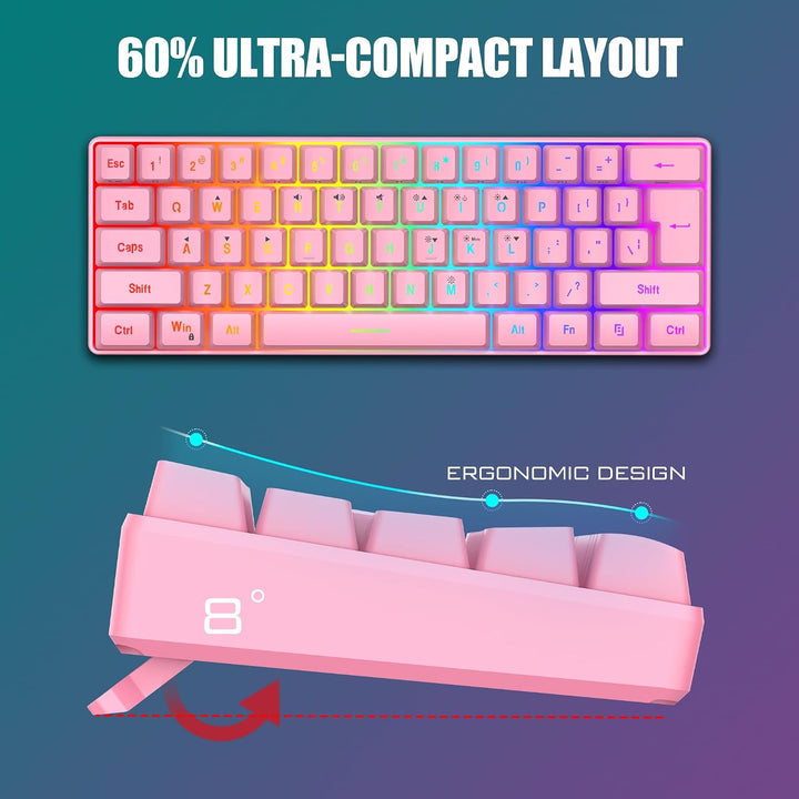 RedThunder - Combo de teclado y mouse para juegos 60%, teclado mini...
