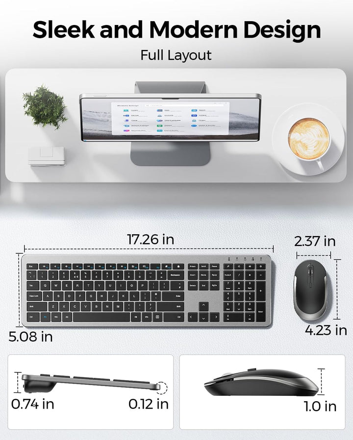 Combo de teclado y mouse inalámbricos, tamaño completo, delgado, in...