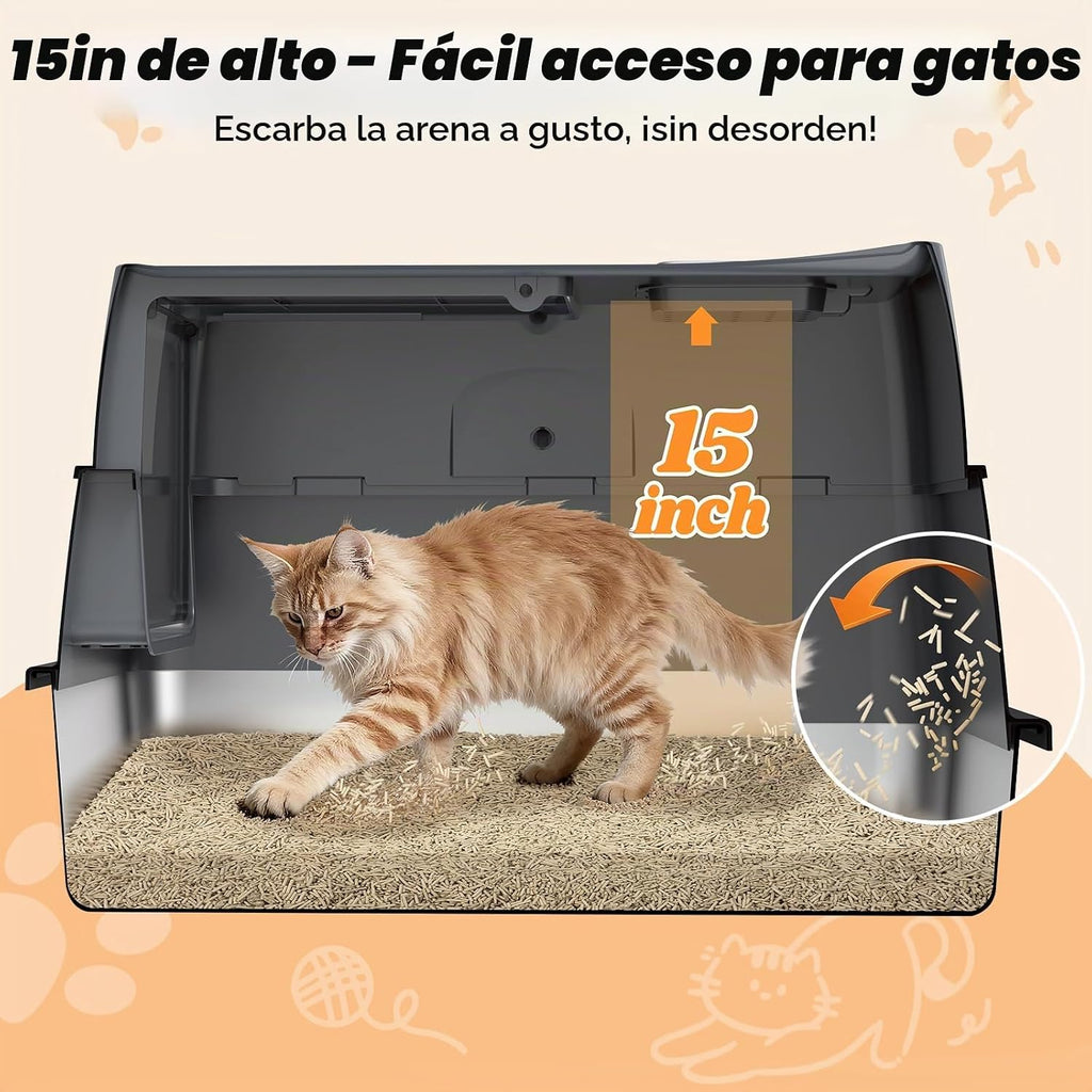 AIPERRO Caja de arena cerrada para gatos de acero inoxidable con tapa de