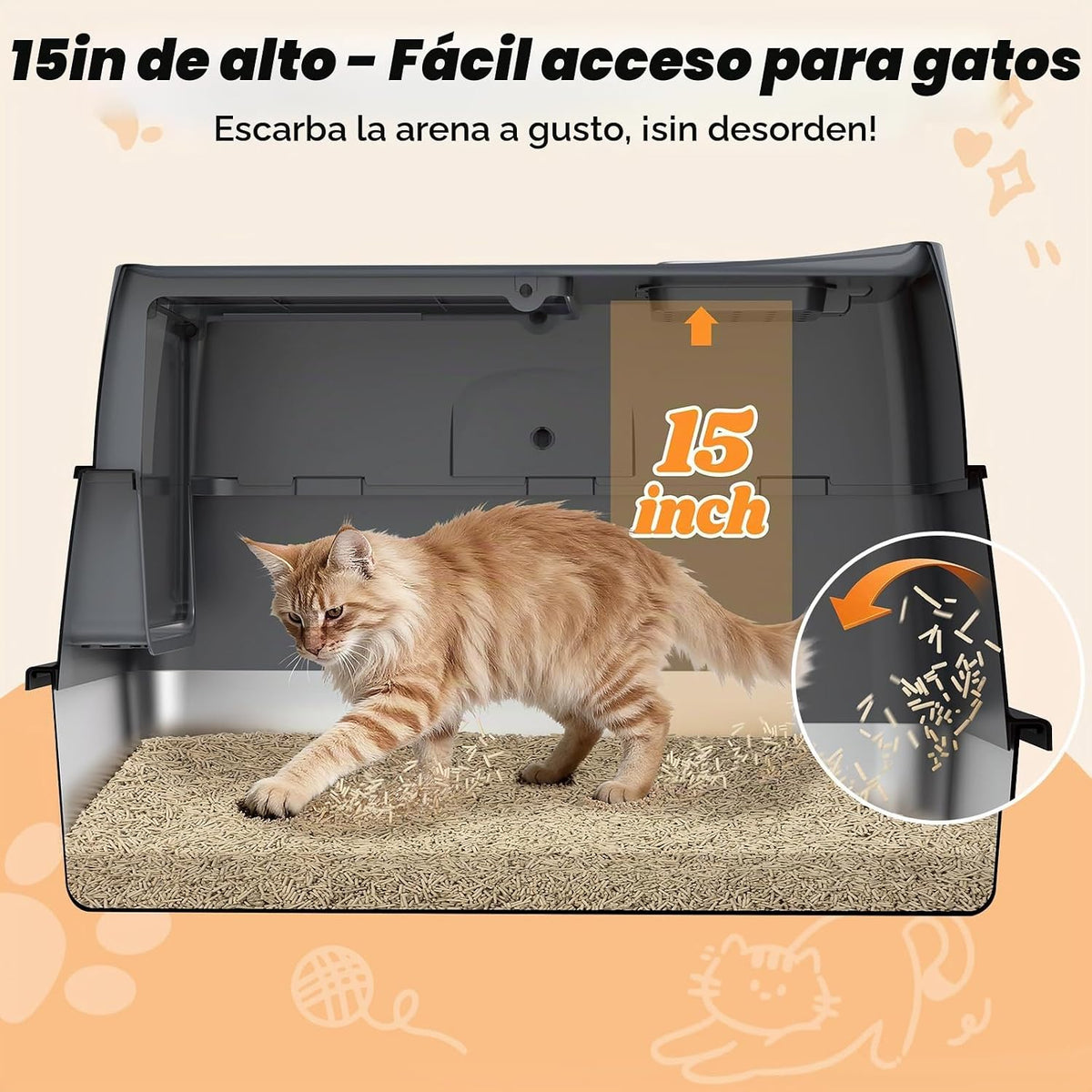 AIPERRO Caja de arena cerrada para gatos de acero inoxidable con tapa de
