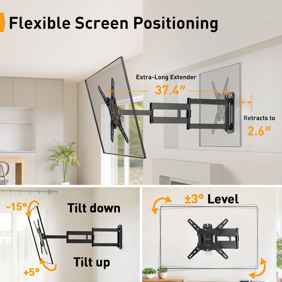 Perlegear Soporte de pared para TV de brazo largo para televisores de 32-65