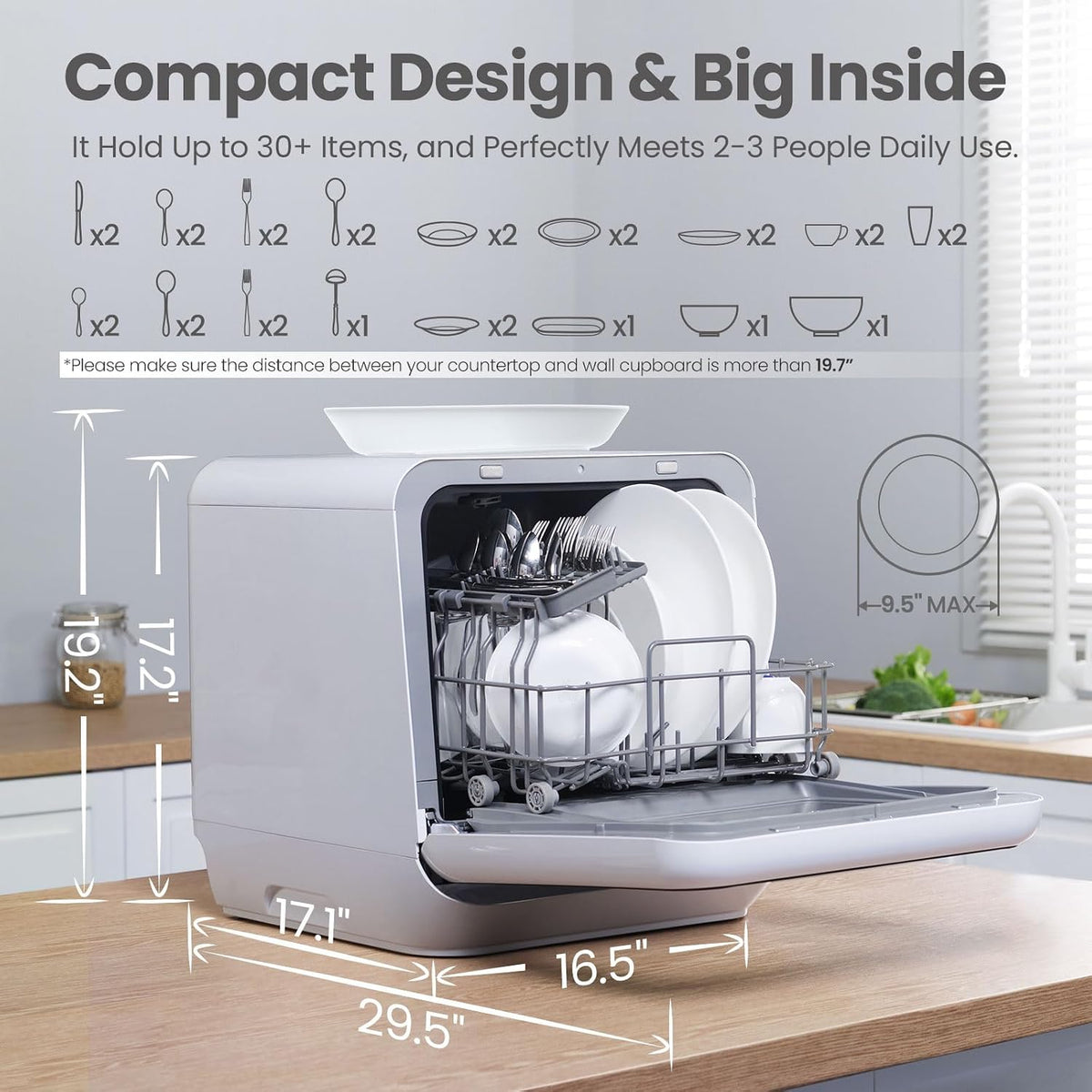 COMFEE' Mini encimera portátil para lavavajillas con tanque de agua