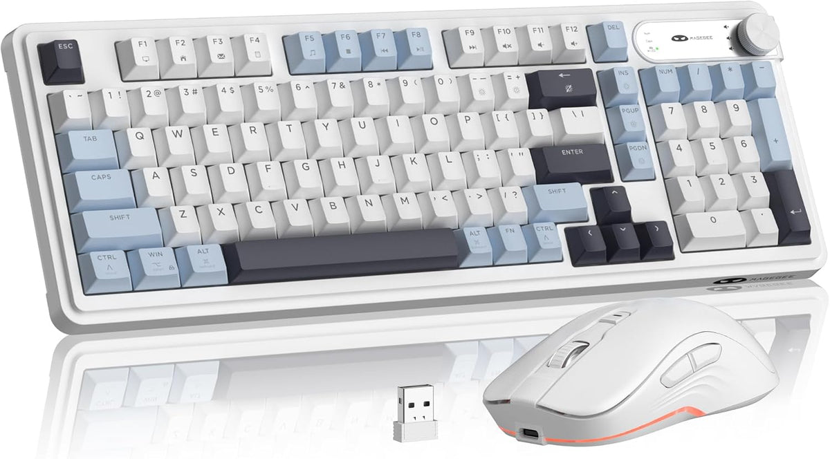 MageGee V990 - Combo de teclado y mouse inalámbricos cremosos, 99 t...