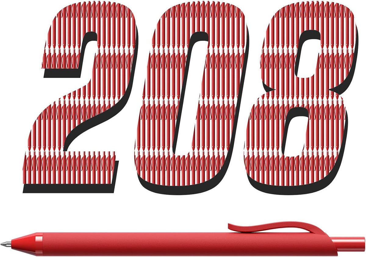 Paquete de 208 bolígrafos rojos - Bolígrafos de punta media, tinta suave, bolígrafo retráctil de clic de 1,0 mm para camarera, servidor, tinta roja de oficina