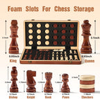 MerryPony 2 en 1 Magnetic Wooden Chess & Checkers Set, 15" Foldable Board