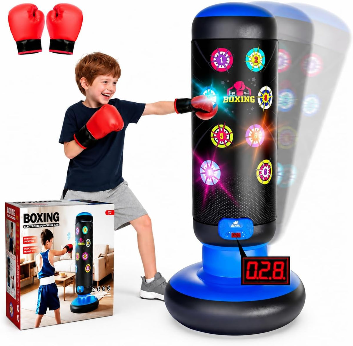 Bolsa de Boxeo HopeRock para Niños, Set de Boxeo con Marcador, Luz y Música