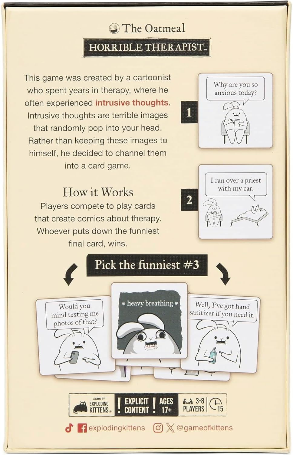 Exploding Kittens Horrible Therapist, 3-8 Players, Age 17+ Adult Comic Game