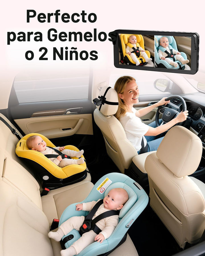 Rohent Cámara dual para automóvil de bebé para 2 niños: pantalla di...