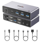 Conmutador Kvm USB C, 2 monitores, 1 escritorio y 1 portátil, estación de acoplamiento para conmutador KVM de doble monitor, 4K a 60 Hz, 2 pantallas HDMI, USB 3.0 x 3, USB C x1, PD 100 W