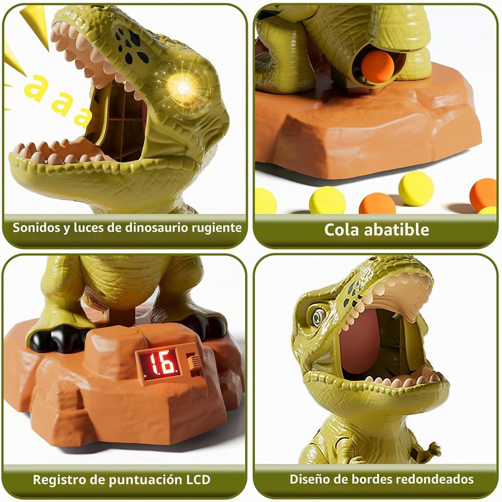 Juego de juguetes de tiro de dinosaurios, lanzador de aire T-Rex de movimiento automático para niños de 3 a 5 años