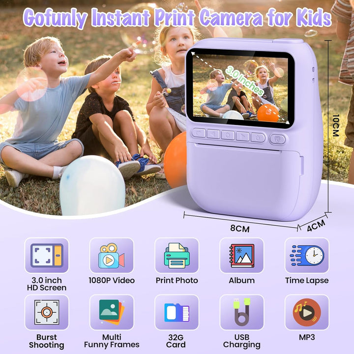 Cámara de impresión instantánea para niños, cámara HD de 32MP de 3....