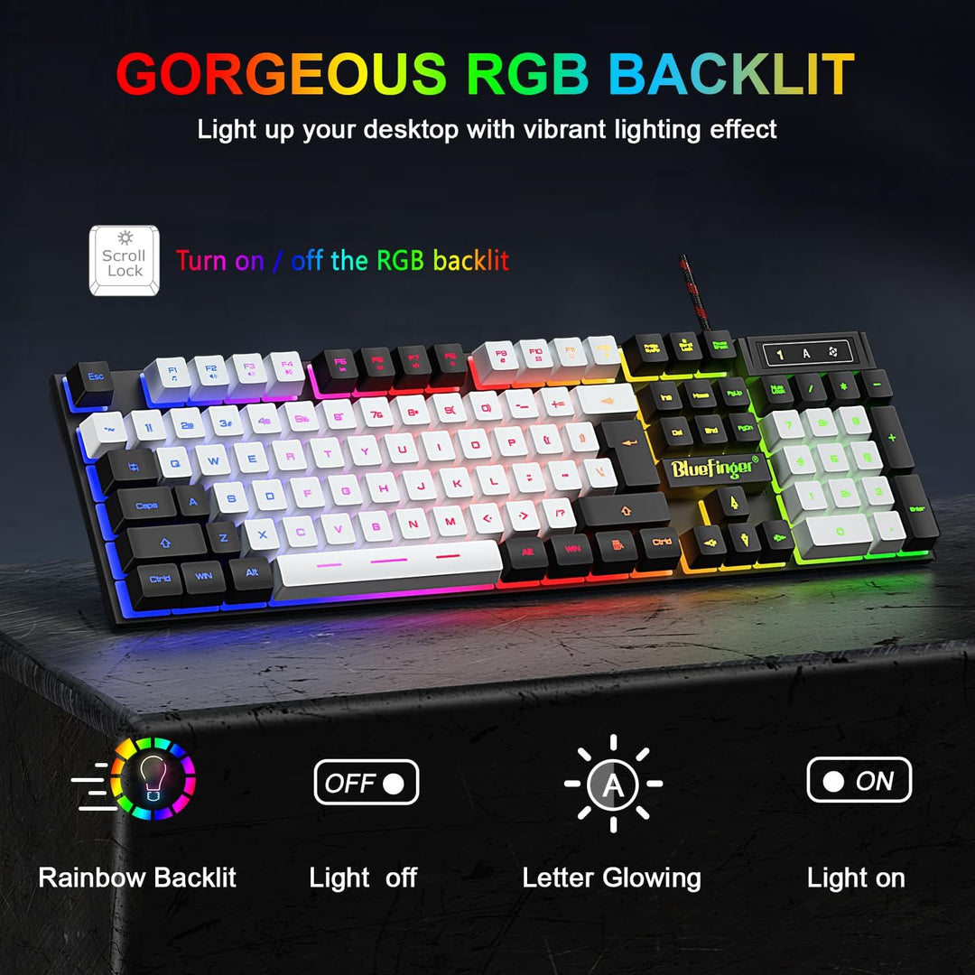 Conjunto de teclado y ratón para juegos RGB BlueFinger, con cable U...