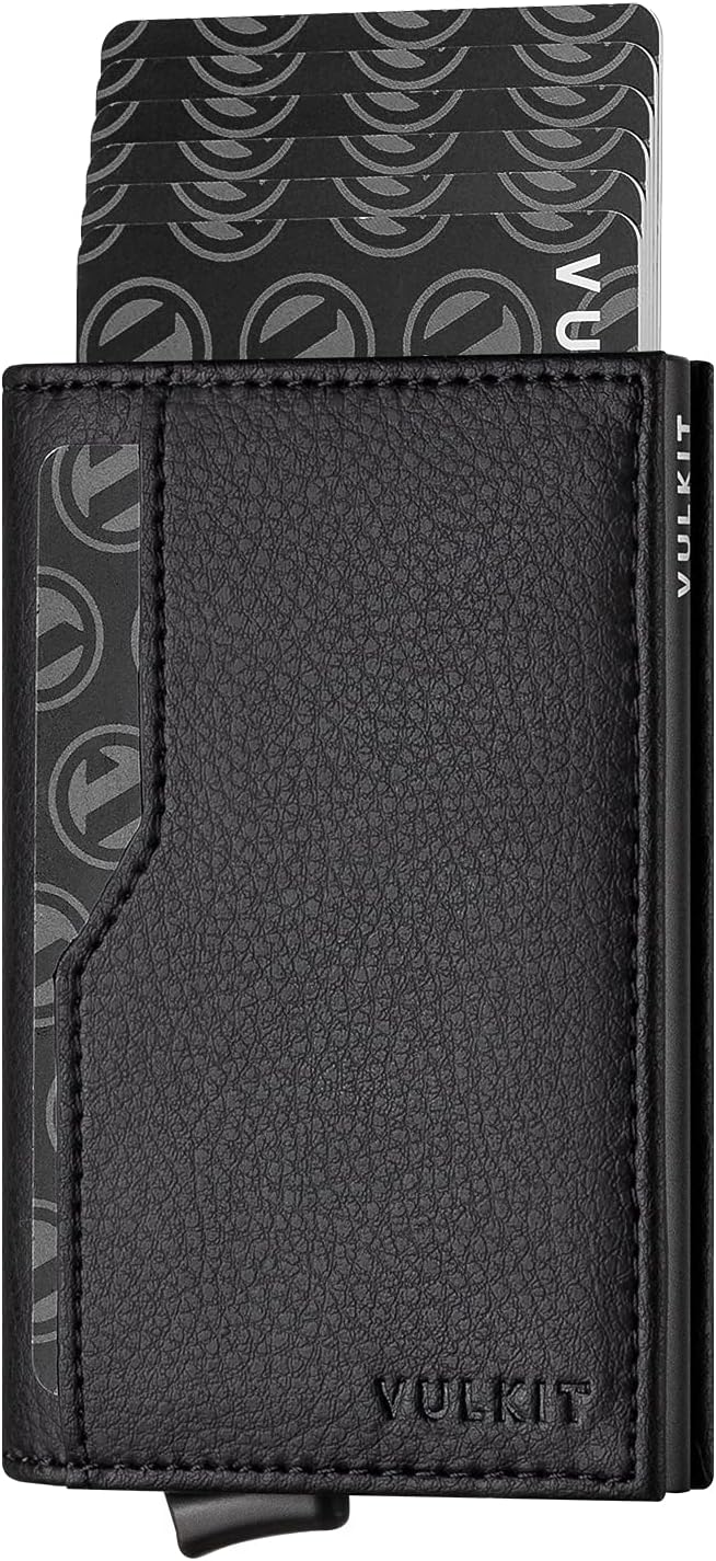 Cartera con tarjetero VULKIT con bloqueo RFID, diseño minimalista, con ventanas dobles para identificación, cartera desplegable para 12 tarjetas, Negro, Talla única, Minimalista