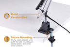 Lámpara Bostitch Office VLF100-WHT - Lámpara de escritorio con brazo oscilante con montaje de abrazadera, alcance de 36 pulgadas con ajuste de múltiples juntas, incluye bombilla LED reemplazable (VLF), color