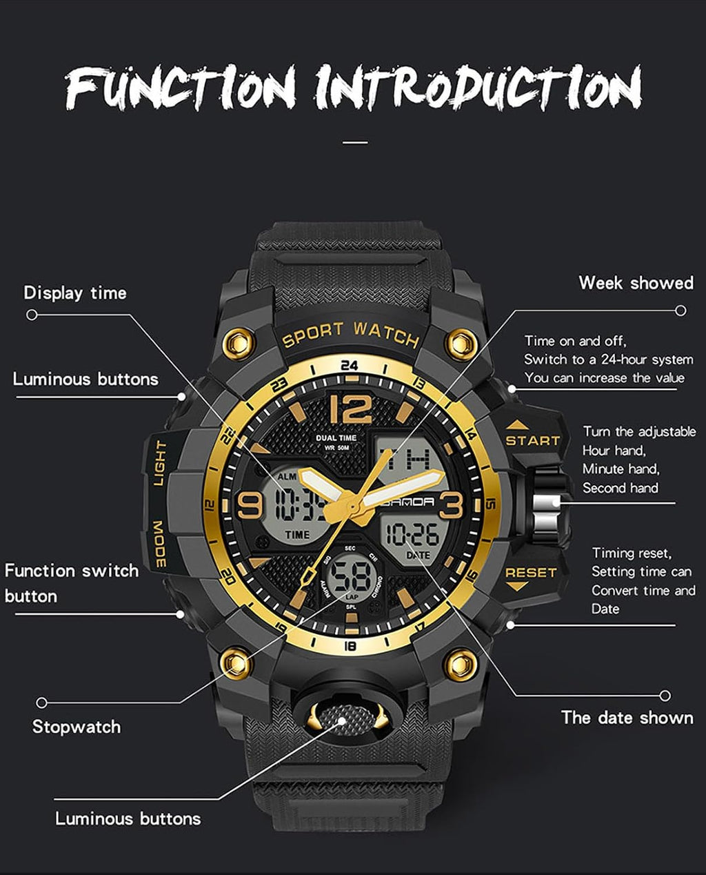 Relojes para Hombres, Reloj Deportivo para Hombre a Prueba de Agua, Reloj de Pulsera Táctico Militar Analógico Digital