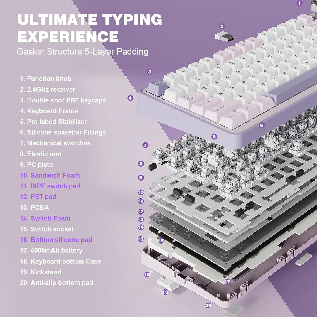 YUNZII Teclado Mecánico Inalámbrico B75 PRO, Diseño del 75% con Per...