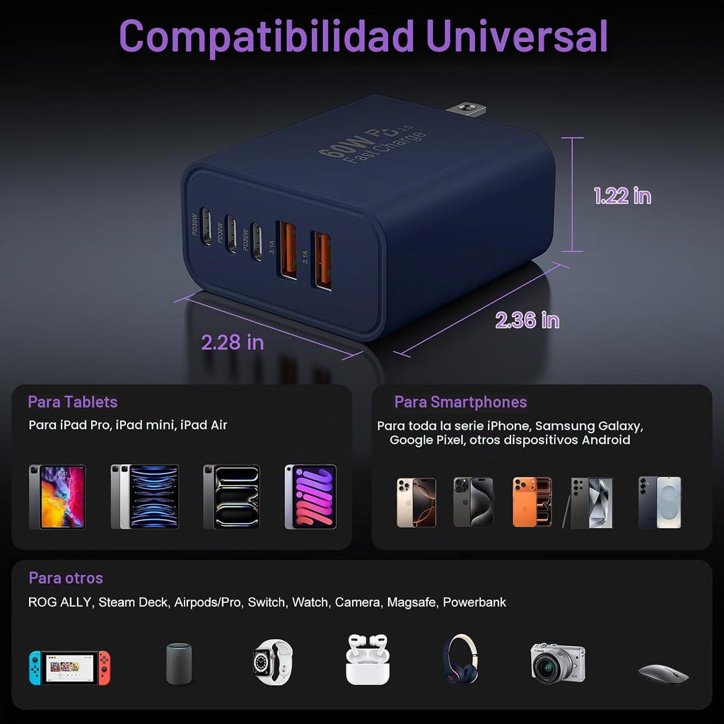 Carga rápida del bloque del cargador del USB C, tipo cubos de carga del