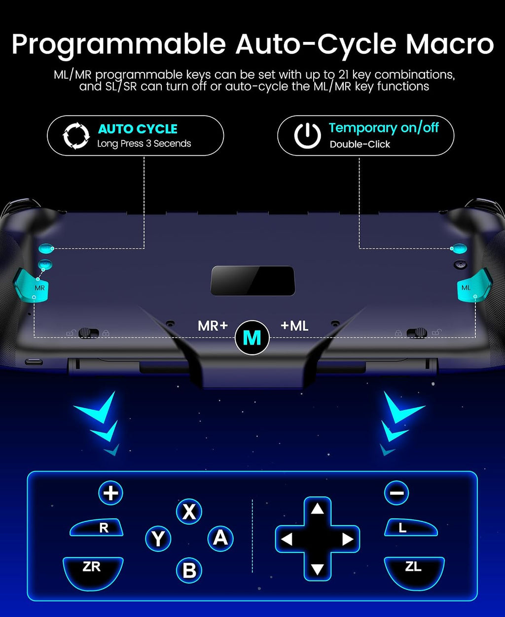 Spican Switch 2 Controller, Accesorios para Switch 2 – Control Pro Inalámbrico con Joystick de Efecto Hall sin deriva, 4 modos RGB, Batería de 10H+, Turbo y Macro, Diseño ergonómico de tamaño completo para Mayor comodidad en juegos de Nintendo Switch 2